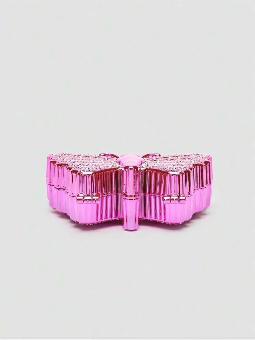 Shiny Pink Metallic Butterfly Mini Crossbody Bag with Crystal Accents - Picture 6 of 7